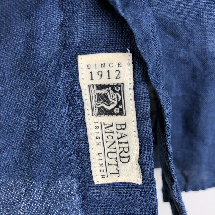 J.Crew CLASSIC Short-Sleeve Linen Button-Down Shirt, Men's Size M (approx.) linen Navy blue Vintage Second Hand