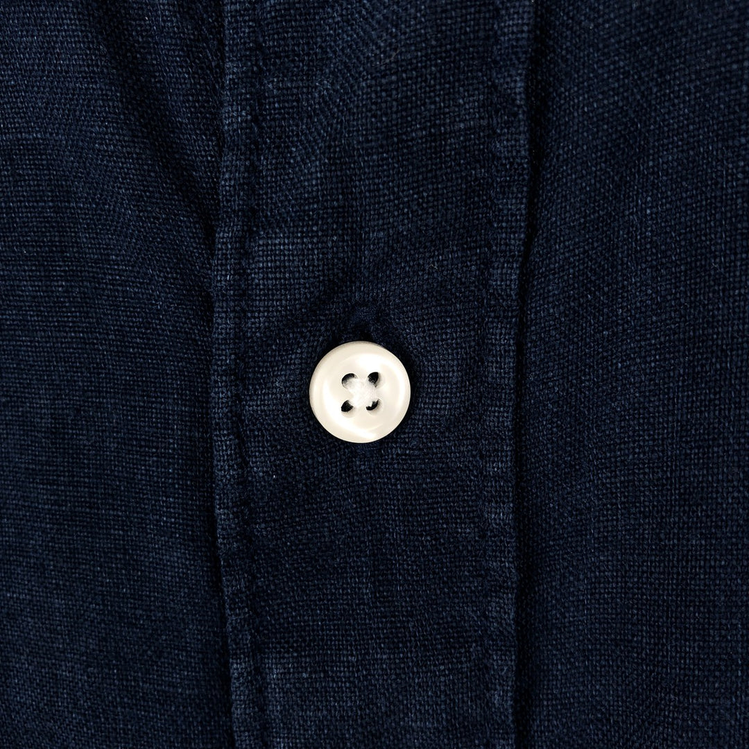 J.Crew CLASSIC Short-Sleeve Linen Button-Down Shirt, Men's Size M (approx.) linen Navy blue Vintage Second Hand