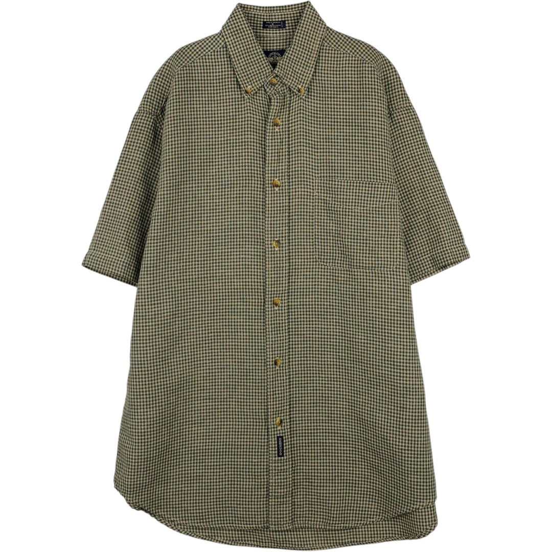 Dockers Check Pattern Gingham Check Short-Sleeve Cotton x Linen Button-Down Shirt (Men's Size M) linen Green type dark green Vintage Second Hand