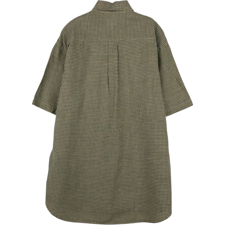 Dockers Check Pattern Gingham Check Short-Sleeve Cotton x Linen Button-Down Shirt (Men's Size M) linen Green type dark green Vintage Second Hand