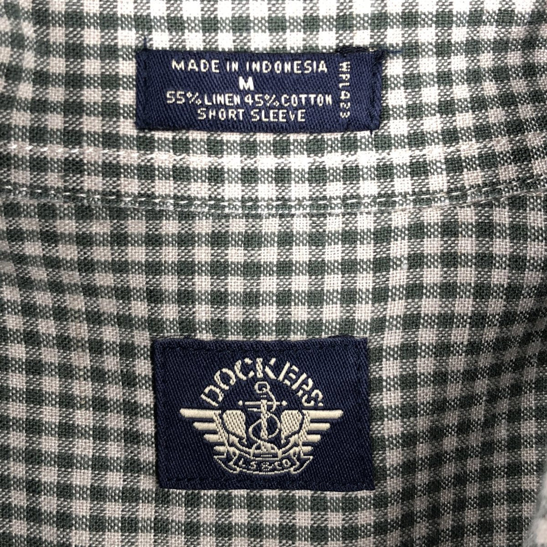Dockers Check Pattern Gingham Check Short-Sleeve Cotton x Linen Button-Down Shirt (Men's Size M) linen Green type dark green Vintage Second Hand