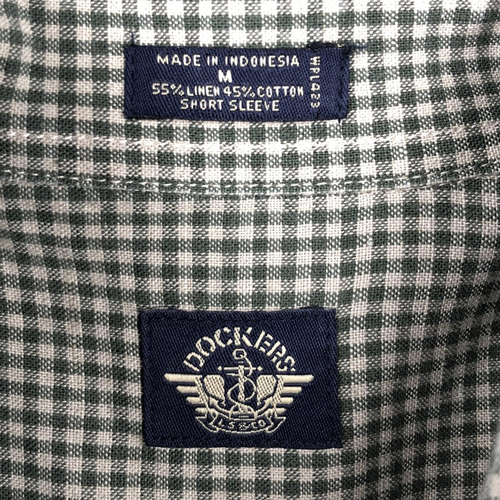 Dockers Check Pattern Gingham Check Short-Sleeve Cotton x Linen Button-Down Shirt (Men's Size M) linen Green type dark green Vintage Second Hand