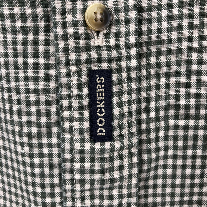 Dockers Check Pattern Gingham Check Short-Sleeve Cotton x Linen Button-Down Shirt (Men's Size M) linen Green type dark green Vintage Second Hand