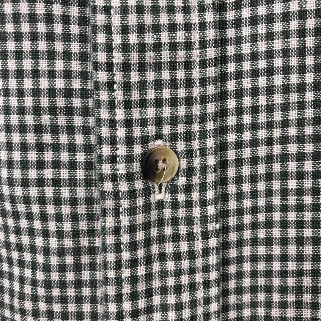 Dockers Check Pattern Gingham Check Short-Sleeve Cotton x Linen Button-Down Shirt (Men's Size M) linen Green type dark green Vintage Second Hand