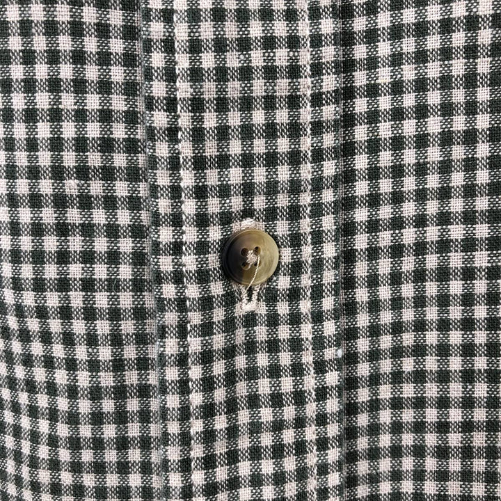 Dockers Check Pattern Gingham Check Short-Sleeve Cotton x Linen Button-Down Shirt (Men's Size M) linen Green type dark green Vintage Second Hand
