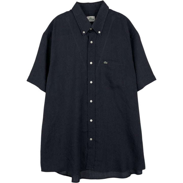 Lacoste Regular Fit Short-Sleeve Button-Down Shirt, Men's Size L (approx.) polyester navy blue type Vintage Second Hand