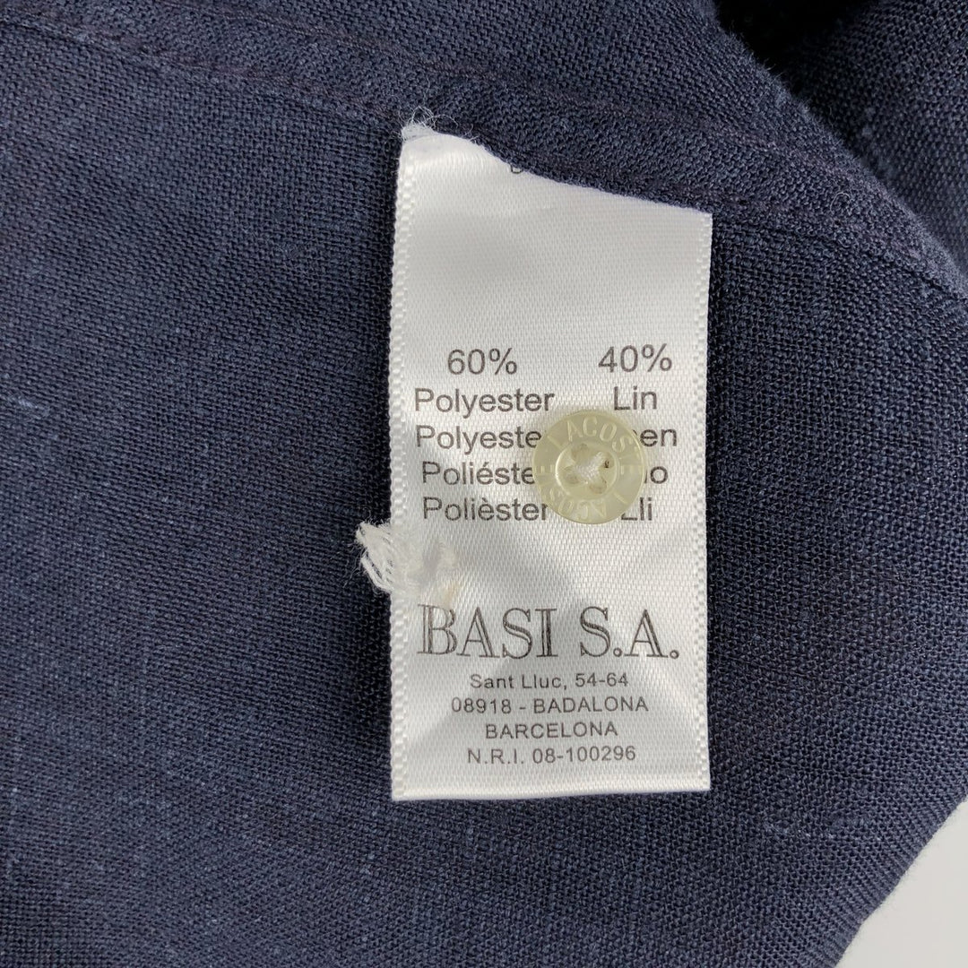 Lacoste Regular Fit Short-Sleeve Button-Down Shirt, Men's Size L (approx.) polyester navy blue type Vintage Second Hand