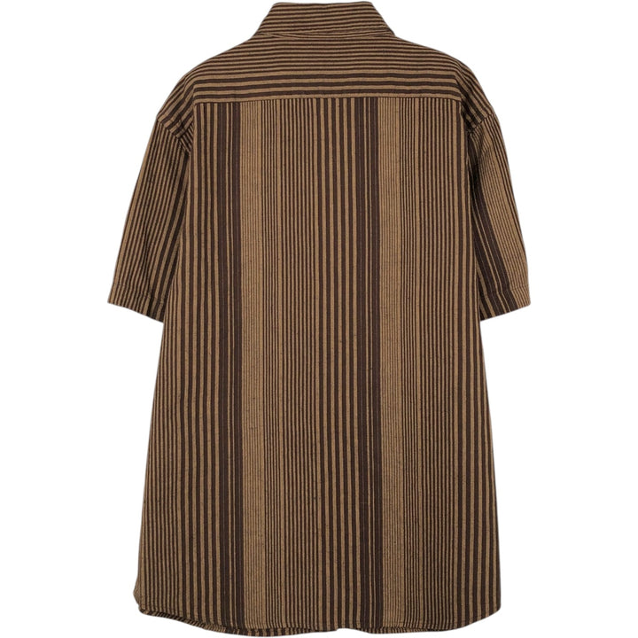 Banana Republic Slim Fit Stripe Pattern Multi-Stripe Short-Sleeve Linen Shirt (Men's Size M) linen brown type Vintage Second Hand