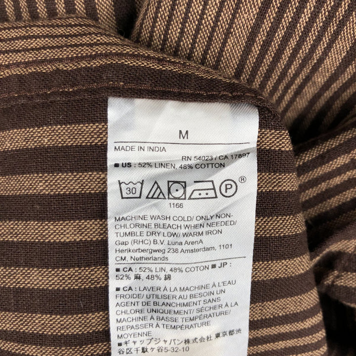 Banana Republic Slim Fit Stripe Pattern Multi-Stripe Short-Sleeve Linen Shirt (Men's Size M) linen brown type Vintage Second Hand