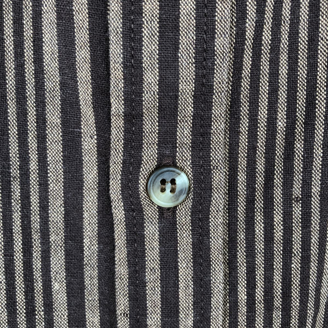 Banana Republic Slim Fit Stripe Pattern Multi-Stripe Short-Sleeve Linen Shirt (Men's Size M) linen brown type Vintage Second Hand