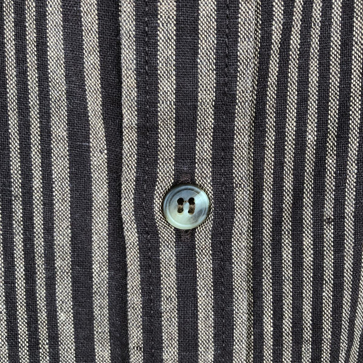 Banana Republic Slim Fit Stripe Pattern Multi-Stripe Short-Sleeve Linen Shirt (Men's Size M) linen brown type Vintage Second Hand
