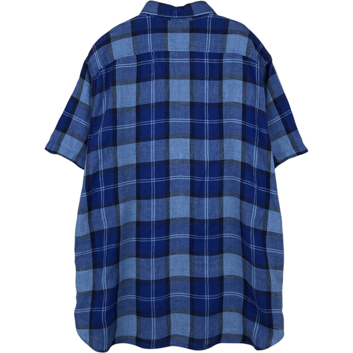Banana Republic CAMDEN FIT Check Pattern Short-Sleeve Linen Shirt (Men's Size L) linen blue type Vintage Second Hand