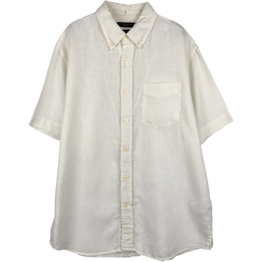 Banana Republic Standard Fit Short-Sleeve Linen Button-Down Shirt (Men's Size M) linen pale white type Vintage Second Hand