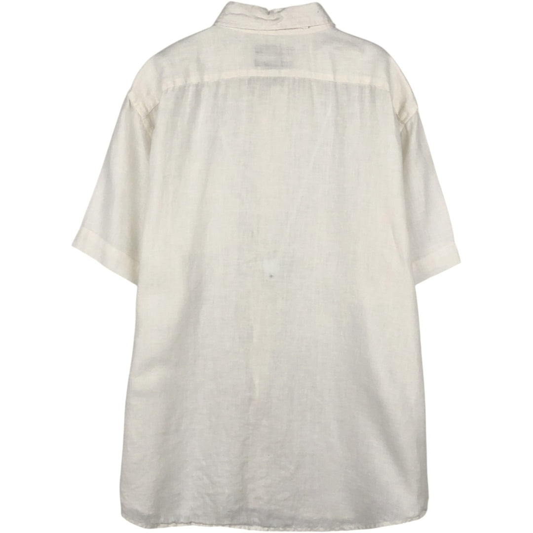 Banana Republic Standard Fit Short-Sleeve Linen Button-Down Shirt (Men's Size M) linen pale white type Vintage Second Hand