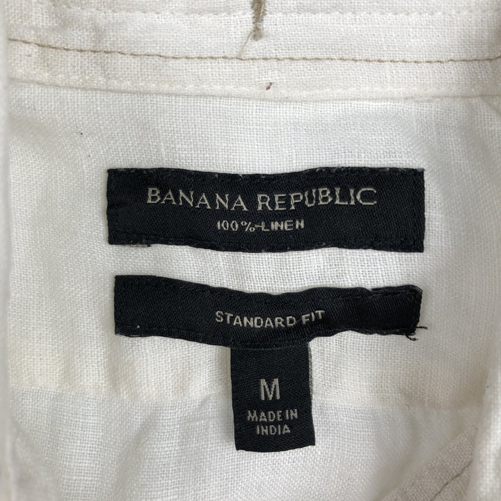 Banana Republic Standard Fit Short-Sleeve Linen Button-Down Shirt (Men's Size M) linen pale white type Vintage Second Hand