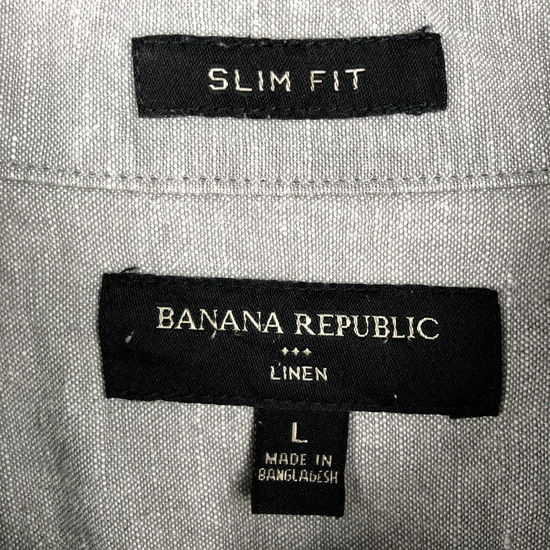 Banana Republic Slim Fit Wide Collar Short-Sleeve Linen Shirt (Men's Size L equivalent) linen gray type Vintage Second Hand