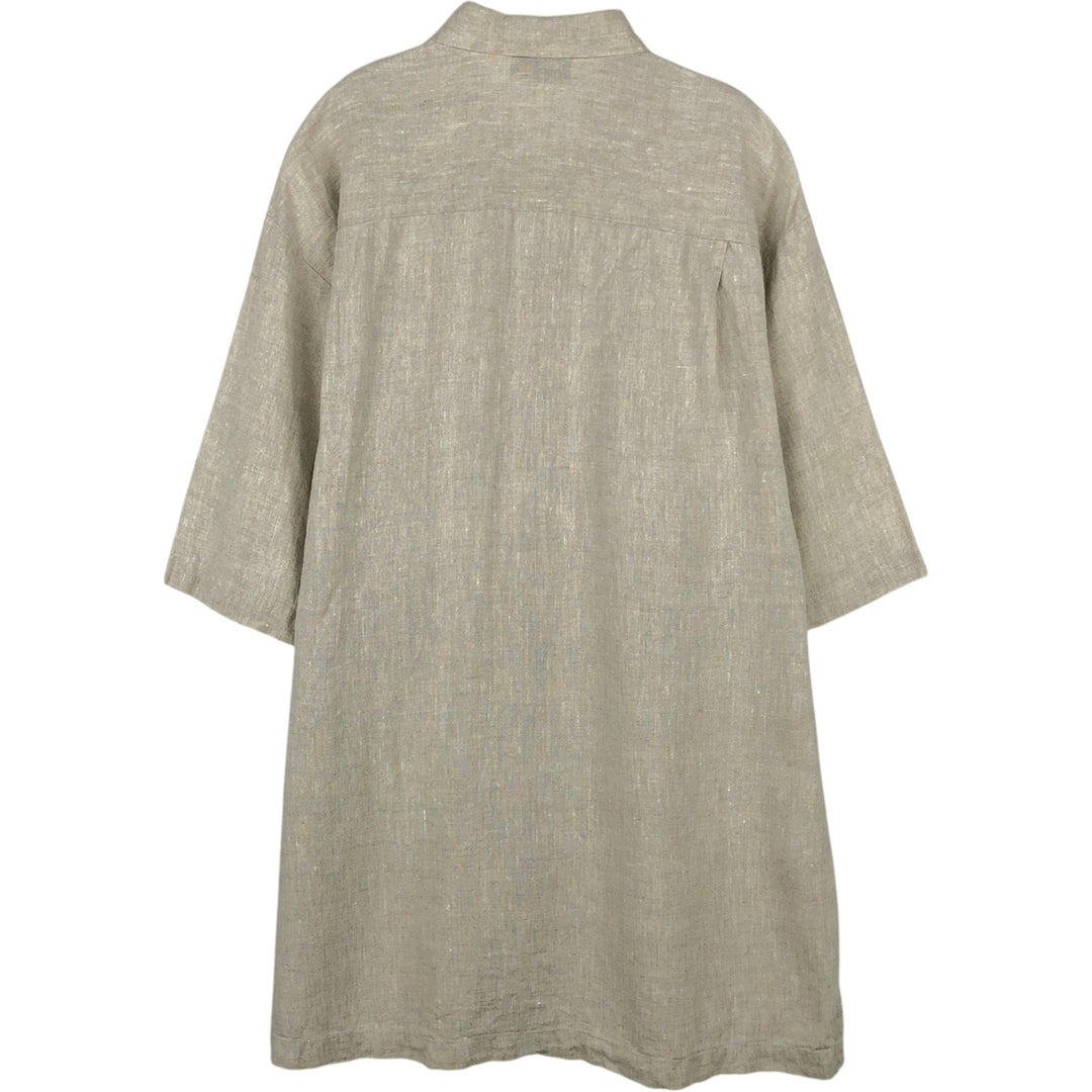 IN FASHION Short-Sleeve Open-Collar Linen Shirt, Boxy Shirt, Men's Size L (approx.) linen Beige type Vintage Second Hand