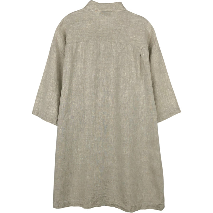 IN FASHION Short-Sleeve Open-Collar Linen Shirt, Boxy Shirt, Men's Size L (approx.) linen Beige type Vintage Second Hand