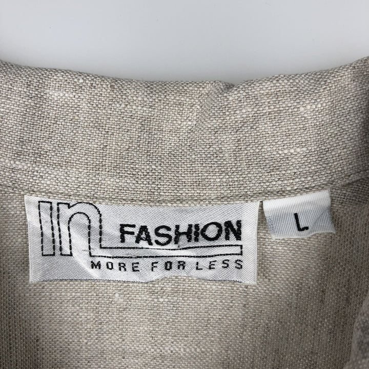 IN FASHION Short-Sleeve Open-Collar Linen Shirt, Boxy Shirt, Men's Size L (approx.) linen Beige type Vintage Second Hand