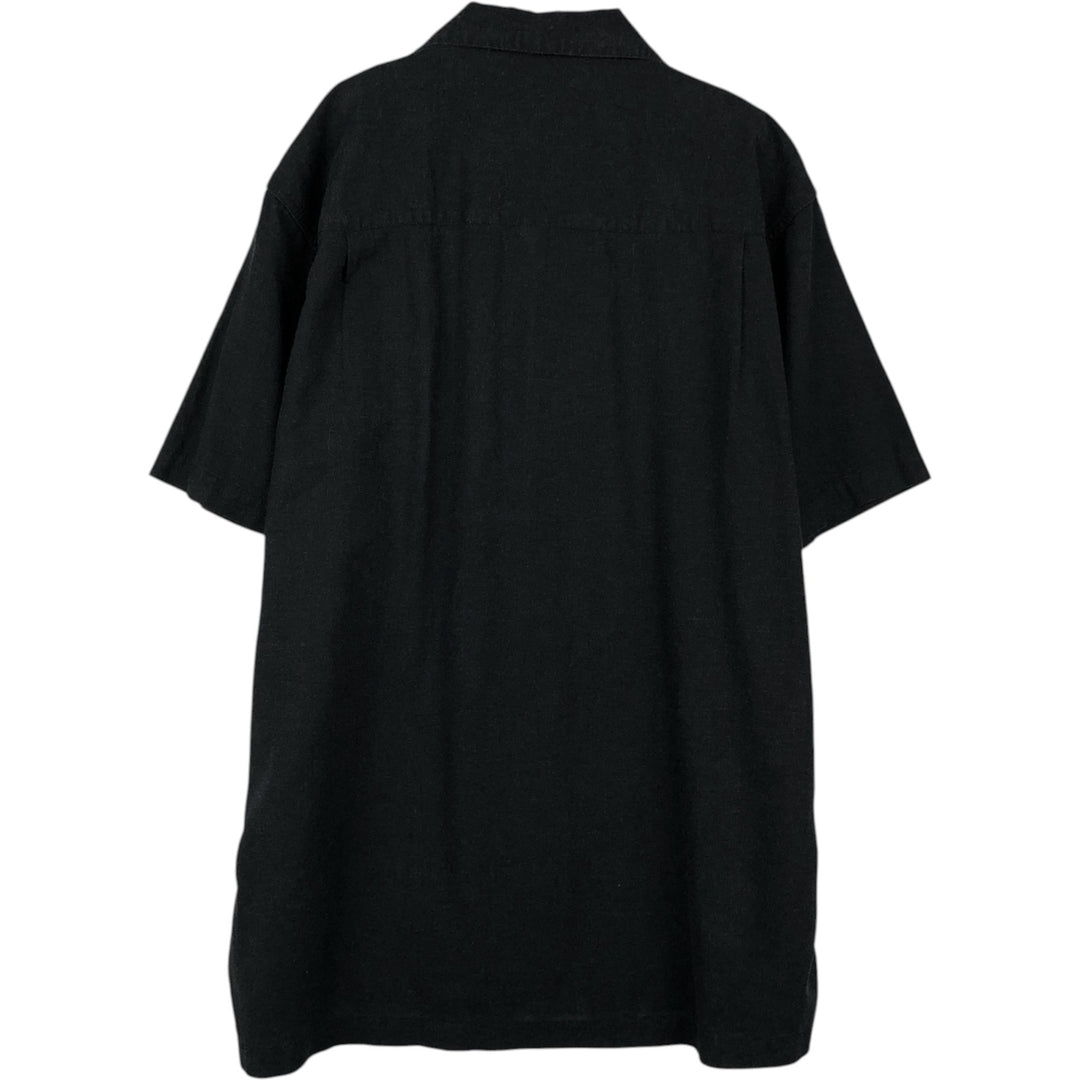 Haggar Washable Linen Two-Tone Short-Sleeve Open-Collar Linen Shirt, Boxy Fit, Men's Size L linen black type Vintage Second Hand