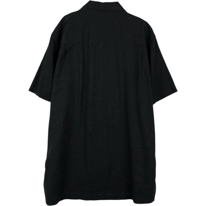 Haggar Washable Linen Two-Tone Short-Sleeve Open-Collar Linen Shirt, Boxy Fit, Men's Size L linen black type Vintage Second Hand