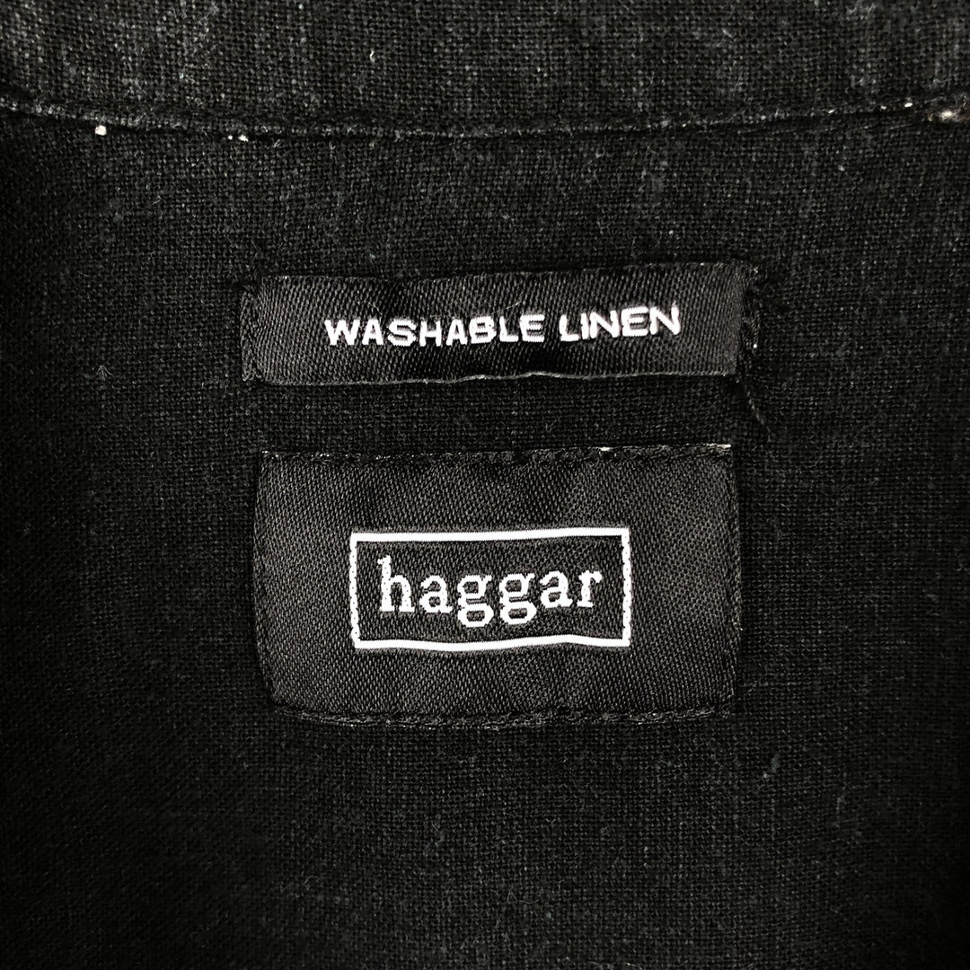 Haggar Washable Linen Two-Tone Short-Sleeve Open-Collar Linen Shirt, Boxy Fit, Men's Size L linen black type Vintage Second Hand