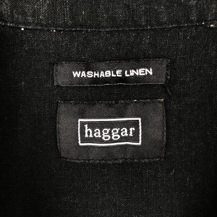Haggar Washable Linen Two-Tone Short-Sleeve Open-Collar Linen Shirt, Boxy Fit, Men's Size L linen black type Vintage Second Hand