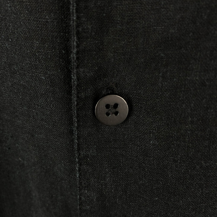 Haggar Washable Linen Two-Tone Short-Sleeve Open-Collar Linen Shirt, Boxy Fit, Men's Size L linen black type Vintage Second Hand