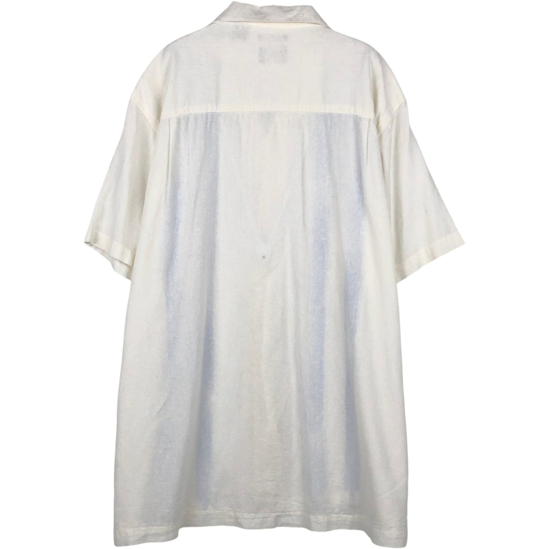 Haggar Short-Sleeve Open-Collar Linen Shirt, Boxy Fit, Men's Size L (approx.) linen white type Vintage Second Hand
