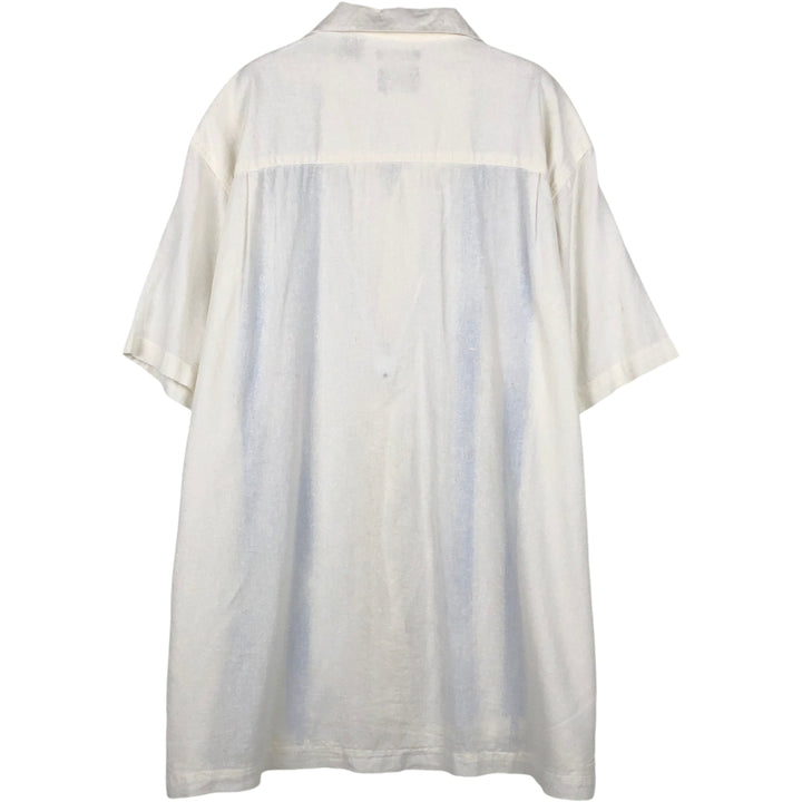 Haggar Short-Sleeve Open-Collar Linen Shirt, Boxy Fit, Men's Size L (approx.) linen white type Vintage Second Hand