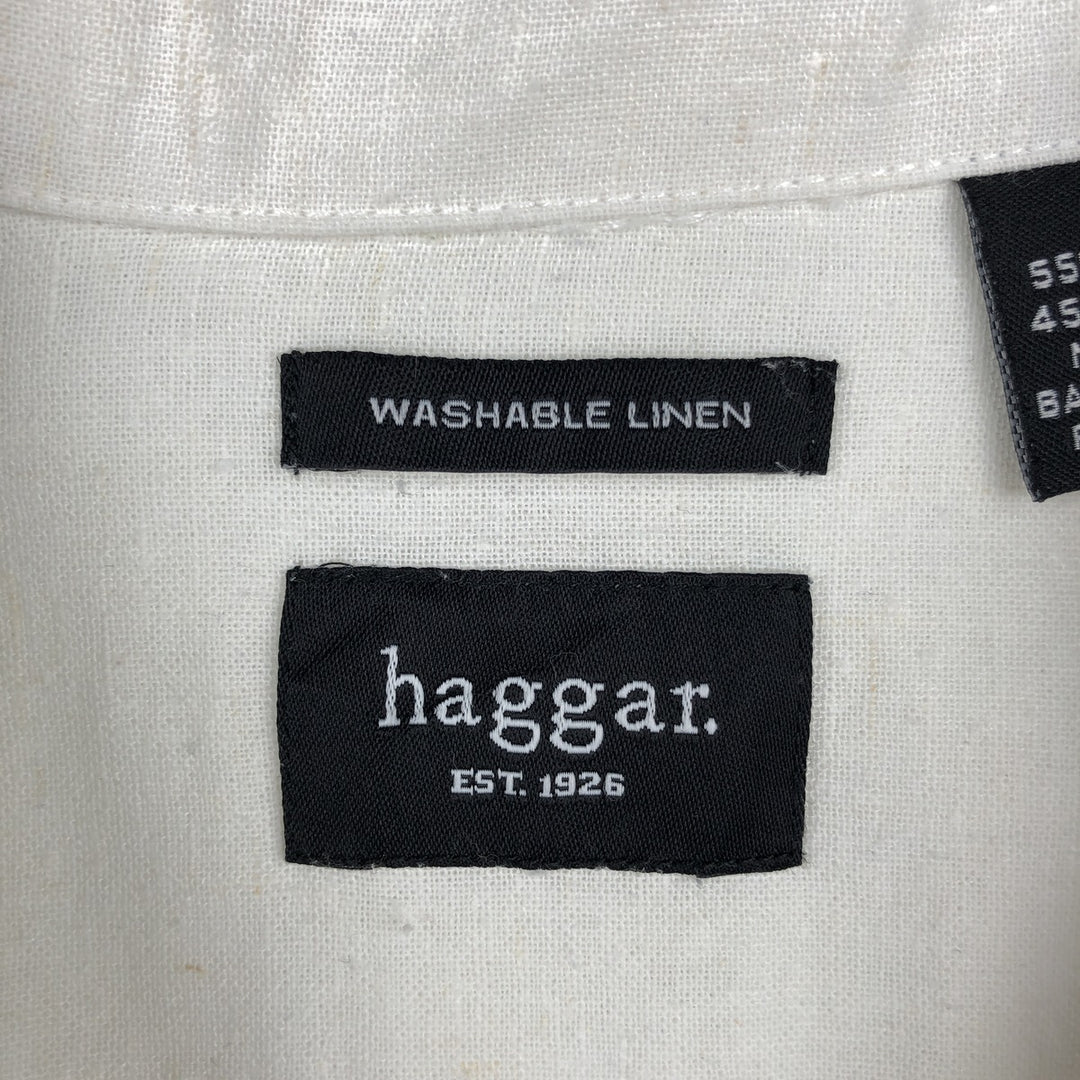 Haggar Short-Sleeve Open-Collar Linen Shirt, Boxy Fit, Men's Size L (approx.) linen white type Vintage Second Hand