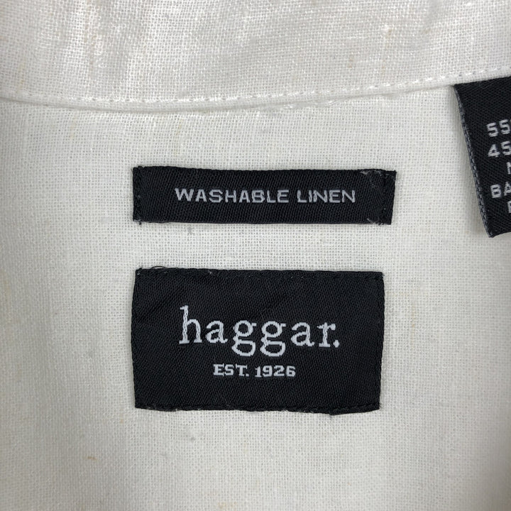 Haggar Short-Sleeve Open-Collar Linen Shirt, Boxy Fit, Men's Size L (approx.) linen white type Vintage Second Hand