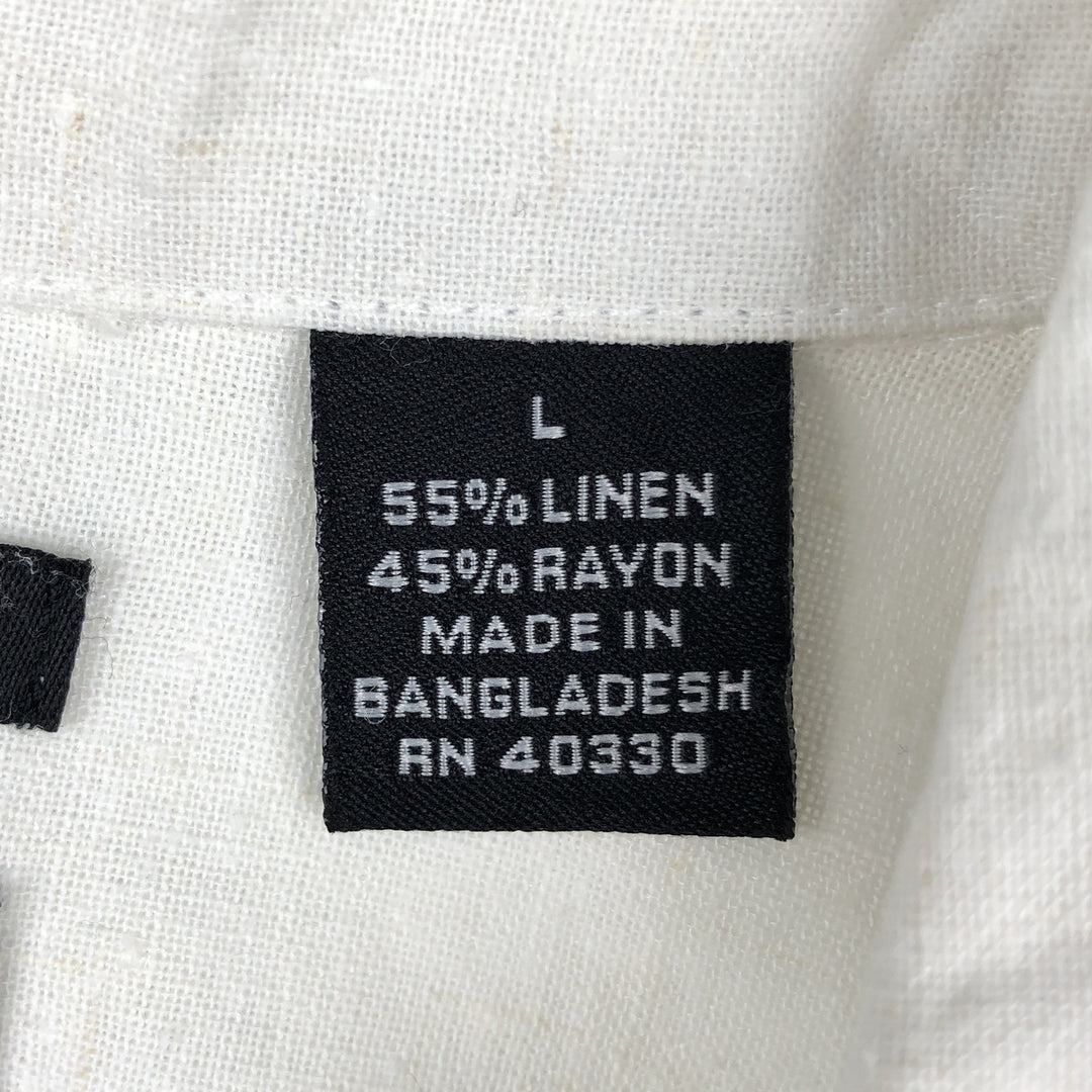 Haggar Short-Sleeve Open-Collar Linen Shirt, Boxy Fit, Men's Size L (approx.) linen white type Vintage Second Hand