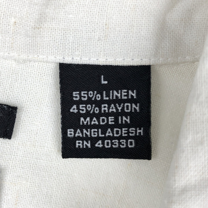 Haggar Short-Sleeve Open-Collar Linen Shirt, Boxy Fit, Men's Size L (approx.) linen white type Vintage Second Hand