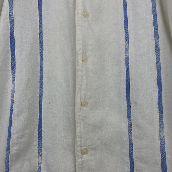 Haggar Short-Sleeve Open-Collar Linen Shirt, Boxy Fit, Men's Size L (approx.) linen white type Vintage Second Hand