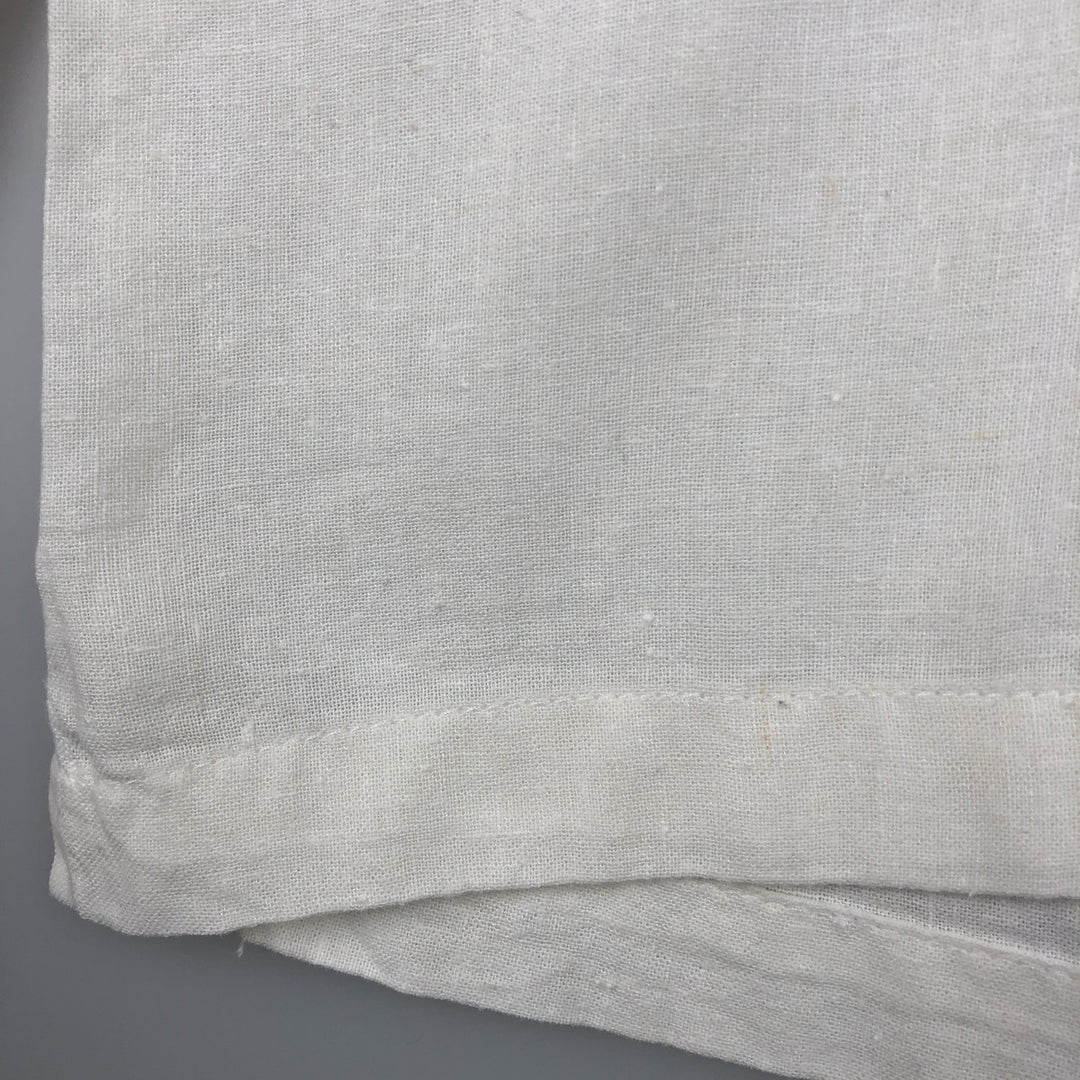 Haggar Short-Sleeve Open-Collar Linen Shirt, Boxy Fit, Men's Size L (approx.) linen white type Vintage Second Hand