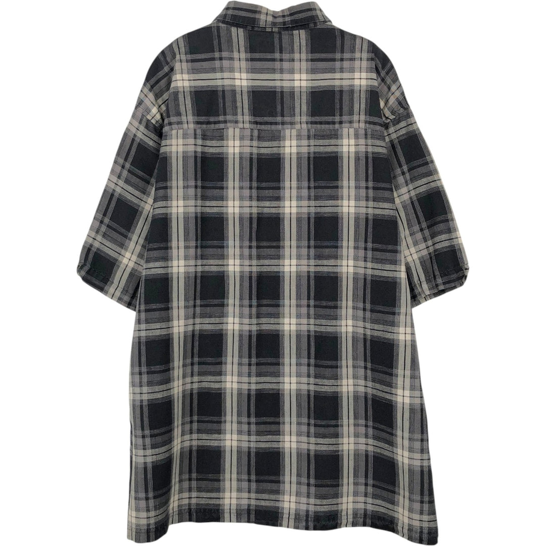 Haggar Check Pattern Short-Sleeve Linen Shirt, Boxy Shirt, Men's Size L (approx.) linen black type Vintage Second Hand