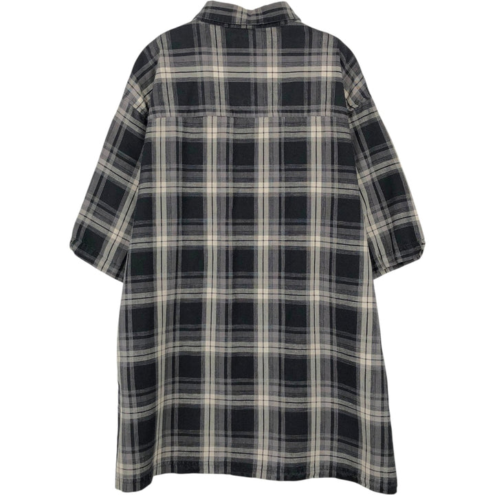 Haggar Check Pattern Short-Sleeve Linen Shirt, Boxy Shirt, Men's Size L (approx.) linen black type Vintage Second Hand