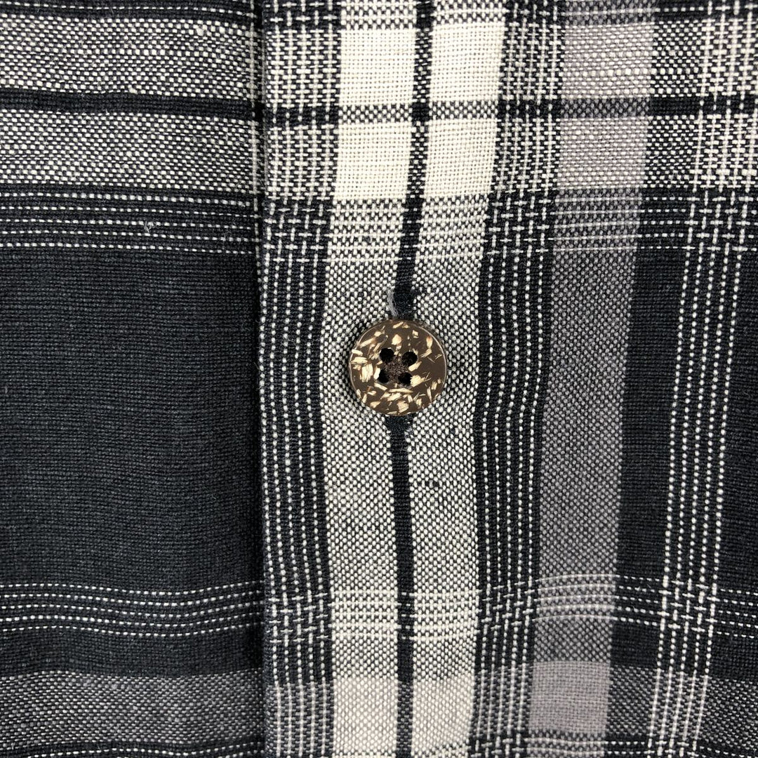 Haggar Check Pattern Short-Sleeve Linen Shirt, Boxy Shirt, Men's Size L (approx.) linen black type Vintage Second Hand