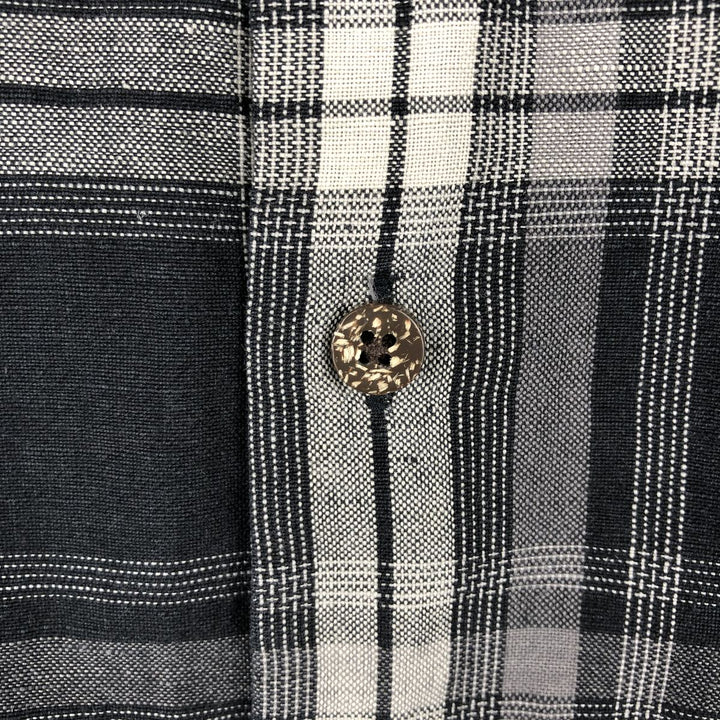 Haggar Check Pattern Short-Sleeve Linen Shirt, Boxy Shirt, Men's Size L (approx.) linen black type Vintage Second Hand