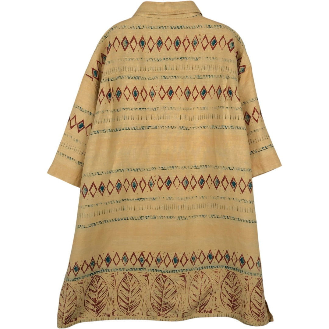 THE TERRITORY AHEAD All-over Border Pattern Native Border Short-Sleeve Linen Shirt Box Shirt Men's XL Equivalent linen yellow type Vintage Second Hand