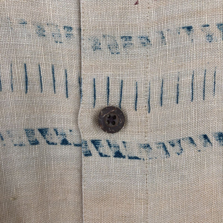 THE TERRITORY AHEAD All-over Border Pattern Native Border Short-Sleeve Linen Shirt Box Shirt Men's XL Equivalent linen yellow type Vintage Second Hand