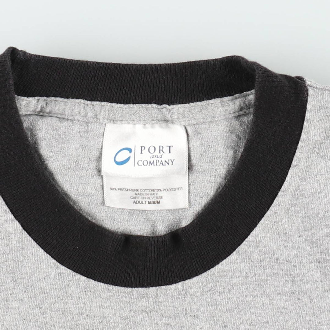PORT and COMPANY Ringer T-shirt, Women's Size M (equivalent to size M) cotton gray type Vintage Second Hand