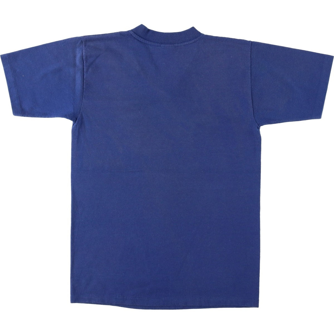 70s-era Cheerleader Supply Co., Inc. (NCA) V-neck sports print T-shirt, Made in USA, Men's size S (approx.) cotton blue type Vintage Second Hand