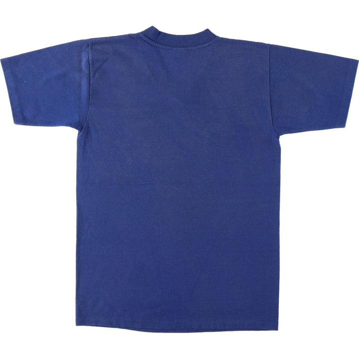70s-era Cheerleader Supply Co., Inc. (NCA) V-neck sports print T-shirt, Made in USA, Men's size S (approx.) cotton blue type Vintage Second Hand