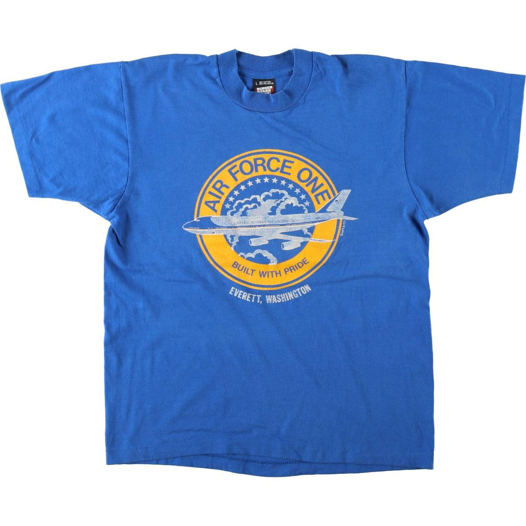 90'S Screen Stars Air Force One Print T-Shirt, Made in USA, Men's Size L (approx.), Vintage cotton blue type Vintage Second Hand