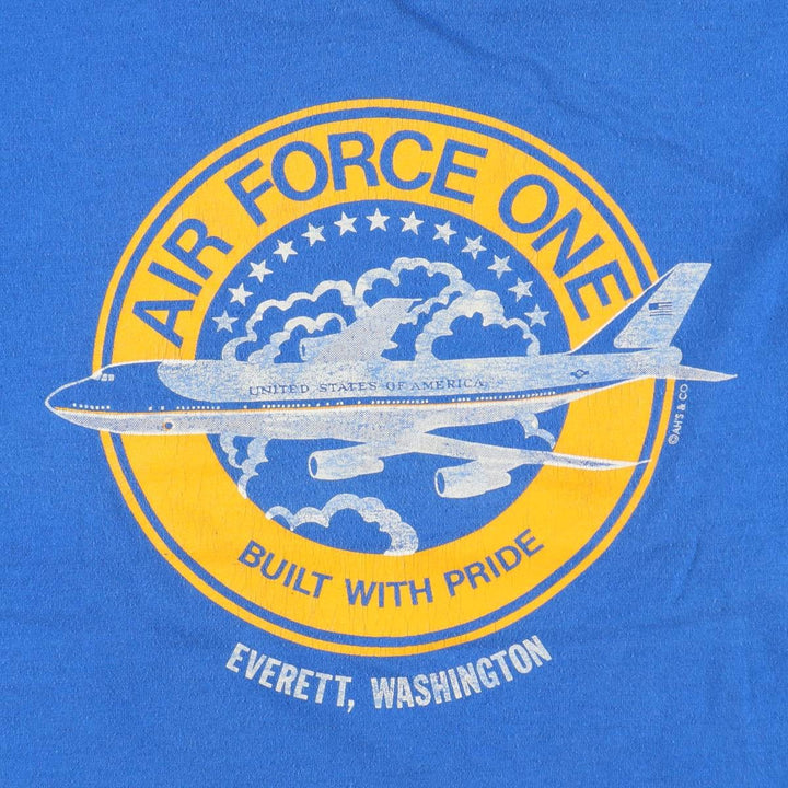 90'S Screen Stars Air Force One Print T-Shirt, Made in USA, Men's Size L (approx.), Vintage cotton blue type Vintage Second Hand