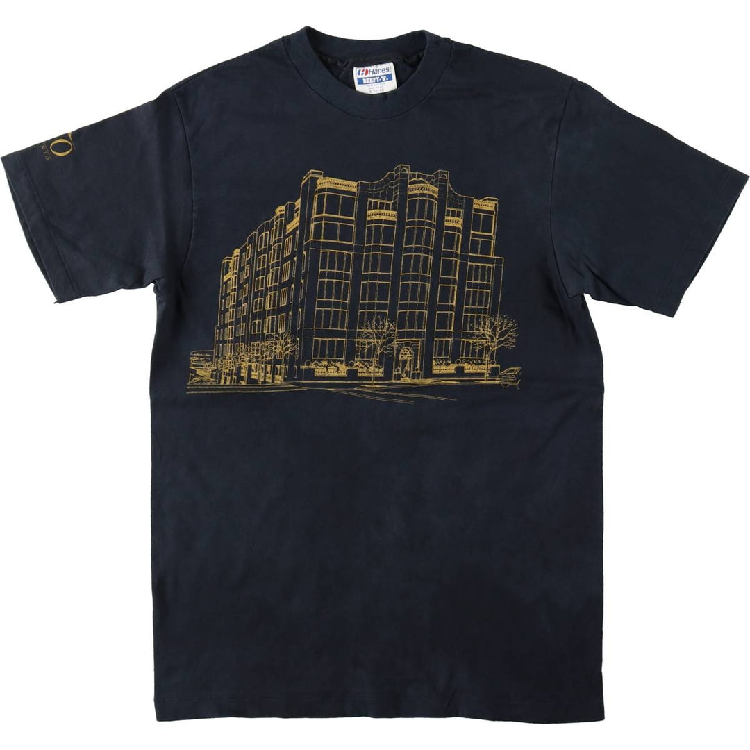 Vintage 1980'S Hanes BEEFY-T Blue Tag Print T-Shirt, Made in USA, Men's Size Medium cotton black type Vintage Second Hand