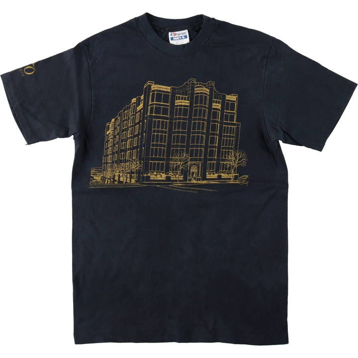 Vintage 1980'S Hanes BEEFY-T Blue Tag Print T-Shirt, Made in USA, Men's Size Medium cotton black type Vintage Second Hand