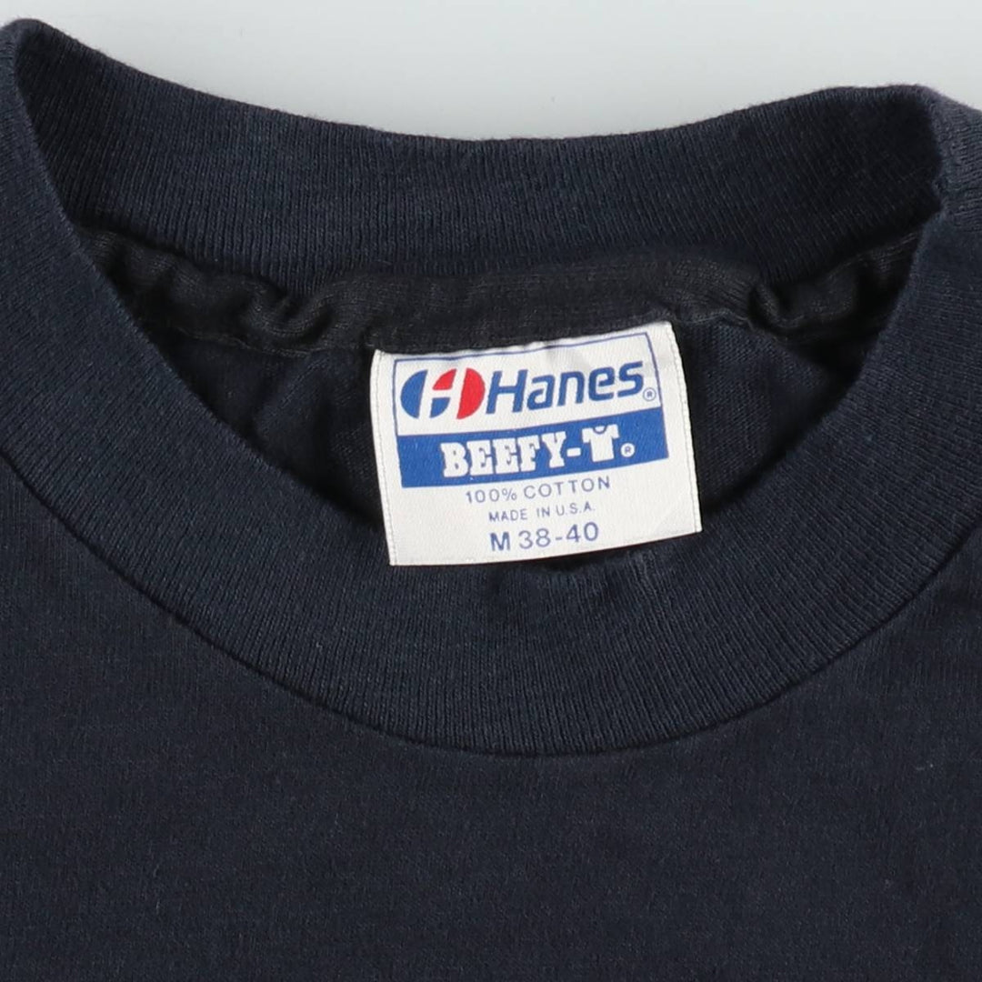 Vintage 1980'S Hanes BEEFY-T Blue Tag Print T-Shirt, Made in USA, Men's Size Medium cotton black type Vintage Second Hand